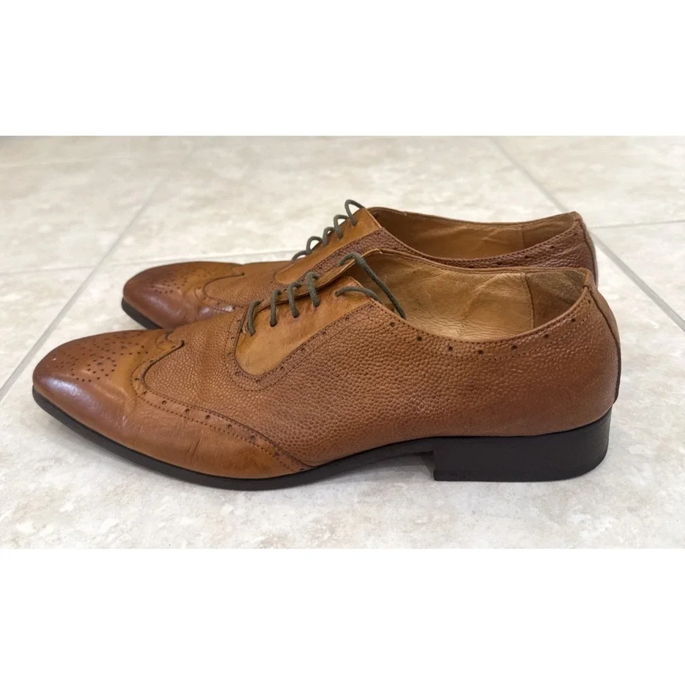 Carrucci Wingtip Cognac Brown Caviar Dress Leather Shoes Lace Up Career Business